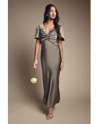 Oasis - Satin Twist Front Angel Sleeve Midi Bridesmaid Dress - Lyst