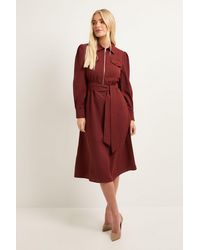 Wallis - Petite Zip Front Crepe Shirt Midi Dress - Lyst