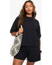 Boohoo - Plus Textured Rib T-Shirt & Short Co Ord - Lyst