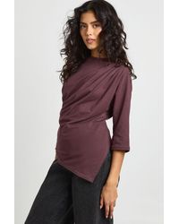 Boohoo - Asymmetric Hem Cinched Waist 3/4 Sleeve T-Shirt - Lyst