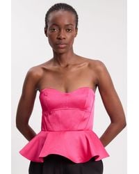 Karen Millen - Bonded Satin Peplum Detail Woven Top - Lyst