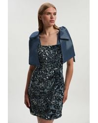 Karen Millen - Velvet Sequin Woven Mini Dress With Taffeta Bow Tie Detail - Lyst