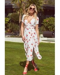 Sosandar - Ivory & Print Split Front Wrap Maxi Dress Denim - Lyst