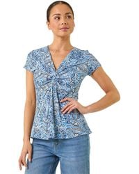Roman - Petite Abstract Twist Front Stretch Top - Lyst