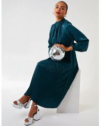 Blue Vanilla - High Neck Blouson Pleated Midi Dress - Lyst