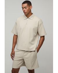 BoohooMAN - Oversized Boxy Interlock Half Sleeve Polo And Pintuck Short Set - Lyst