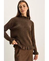 Bianco Lucci - Frilly Half Turtleneck Buttoned Knit Sweater - Lyst