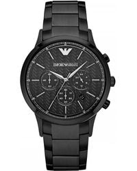Emporio Armani - Chronograph Stainless Steel And Black Leather Watch - Lyst