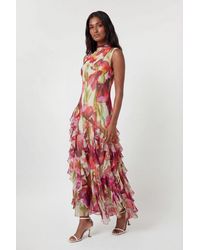 Karen Millen - Crinkle Print Beaded High Neck Maxi Dress - Lyst