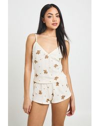 Boohoo - Bear Print Pointelle Lace Trim Cami & Short Pyjama Set - Lyst