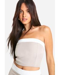 Boohoo - Textured Linen Look Contrast Fitted Bandeau - Lyst