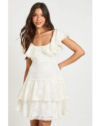 Boohoo - Occasion Burnout Open Back Ruffle Detail Mini Dress - Lyst