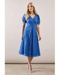 Wallis - Petite Lace V Neck Tea Midi Dress - Lyst
