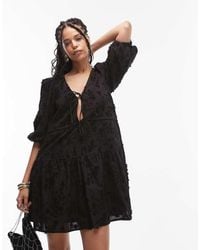 & Other Stories - Embroidered Mini Dress With Front Tie Detail And Tiered Hem - Lyst