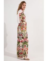 Karen Millen - Mirrored Viscose Linen Floral Print With Raffia Belt Woven Trouser - Lyst