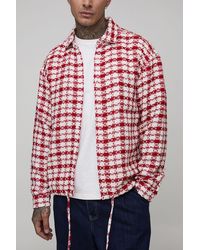 BoohooMAN - Tall Oversized Boucle Bungee Hem Check Overshirt - Lyst