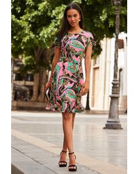 Sosandar - Baroque Print Ruffle Hem Tie Waist Dress - Lyst