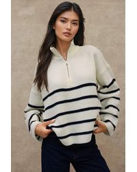 Hiccup - Striped Long Sleeve Zipper Collar Sweater - Lyst