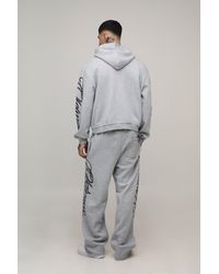 BoohooMAN - Tall Oversized Boxy Raw Seam Zip Through Gothic Varsity Print Hoodie - Lyst