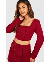 Boohoo - Square Neck Button Detail Crop - Lyst