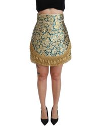 Dolce & Gabbana - Dolce Gabbana Blue High Waist Jacquard Tassel Skirt - Lyst
