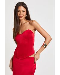 Boohoo - Satin Bandeau Corset Top - Lyst