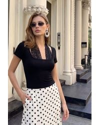 MixRay - Lace Viscose U-Neck Slim Fit Blouse - Lyst