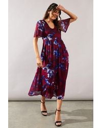 Wallis - Floral Mesh Wrap Waist Midi Dress - Lyst