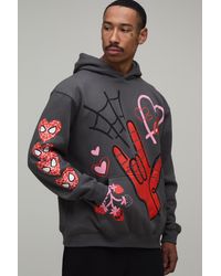 BoohooMAN - Oversized Spiderman Multi Print License Hoodie - Lyst