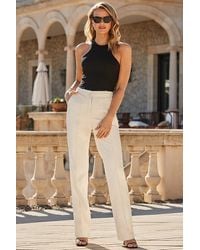 Sosandar - Petite Ivory Faux Leather Wide Leg Trousers - Lyst