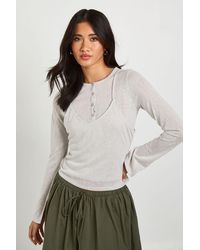 Boohoo - Sheer Double Layer Henley Top - Lyst
