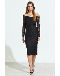 Sosandar - Lace Long Sleeve Bardot Midi Dress - Lyst
