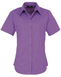 PREMIER - Damen Kurzarm Popeline Bluse Arbeitshemd (Kräftiges) - Lyst