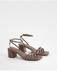 Boohoo - Wide Fit Square Toe Triple Strap Low Block Heel Sandals - Lyst