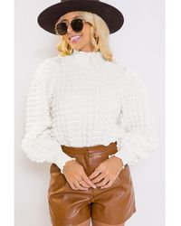 Azura Exchange - Witte Textuur Geplooide Col Puffmouw Blouse - Lyst