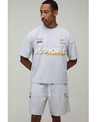 BoohooMAN - Oversized Boxy Moto Printed T-Shirt & Baggy Short Set - Lyst