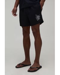 BoohooMAN - Relaxed Fit Linen Blend Boxer Style Embroidered Short - Lyst