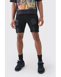 BoohooMAN - Skinny Stretch Distressed Jean Shorts - Lyst