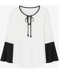 Conquista - Ecru Top Met Contrasterend Detail, Lange Klokmouwen En Sleutelgatsluiting Van Fashion - Lyst