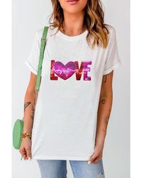Azura Exchange - Heart Love Patched Pattern Crewneck Valentines T Shirt - Lyst