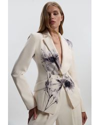 Karen Millen - Floral Placement Print Tailored Crepe Single Breasted Blazer Jacket - Lyst