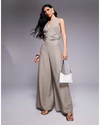 ASOS - Ruched Waist Detail V Neck Jumpsuit - Lyst