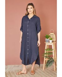 Yumi' - Italian Linen Relaxed Midi Shirt Dress With Turn Up Sleeves - Lyst