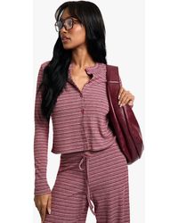 Boohoo - Striped Jersey Button Through Top - Lyst