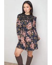 Oasis - Petite Lace Front Belted Waist Long Sleeve Mini Dress - Lyst