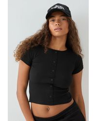DSGN Studio - Square Script Embroidered Rib Fitted Button Through Top - Lyst