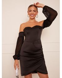 Chi Chi London - Long Sleeve Corset Style Satin Mini Dress - Lyst