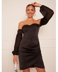 Chi Chi London - Long Sleeve Corset Style Satin Mini Dress - Lyst
