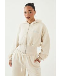 DSGN Studio - Script Embroidered Cinched Deep Hem Zip Through Hoodie - Lyst