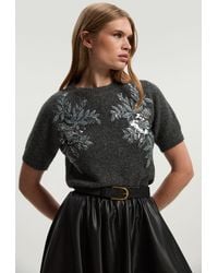Karen Millen - Archive Floral Embellished Cosy Wool Blend Top - Lyst